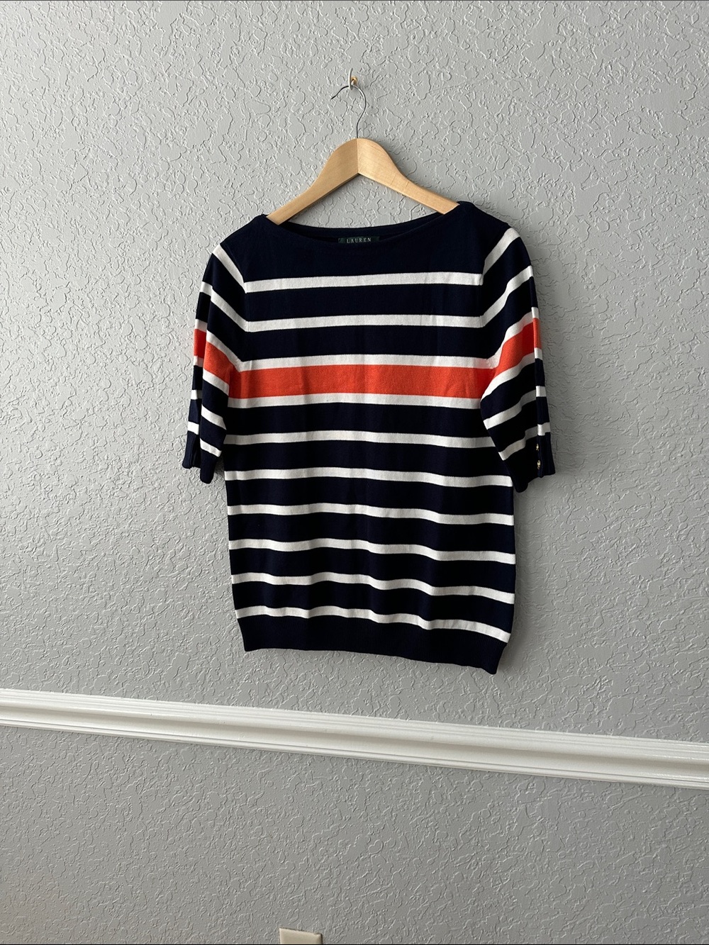 Ralph Lauren Navy, White & Red Striped Crewneck Sweater